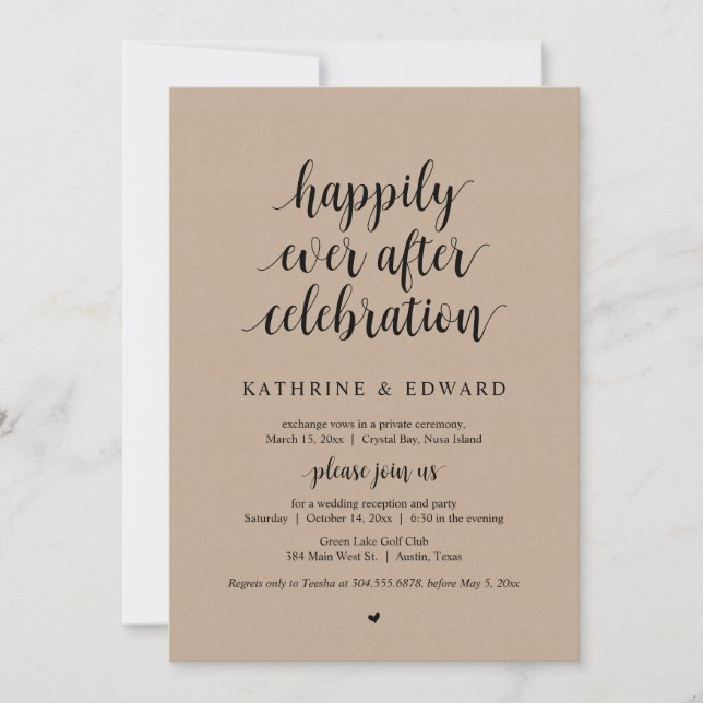 Invitation Fuite de mariage, célébration de bonheur éternel  (Devant)