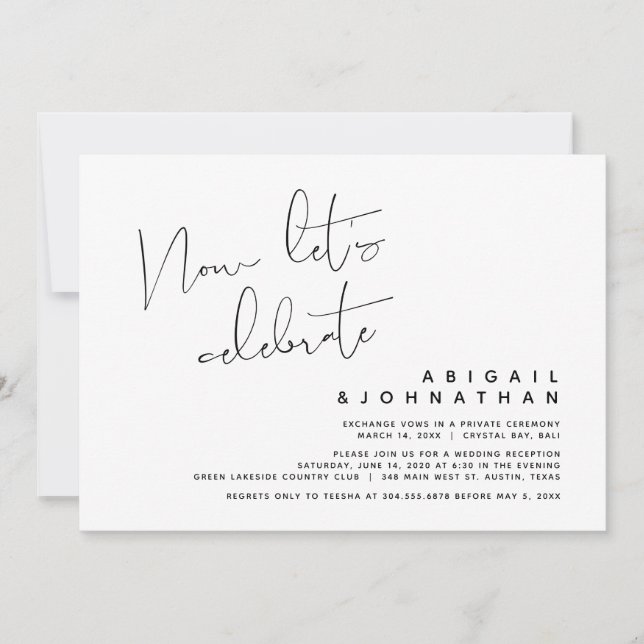 Invitation Fuite de mariage, Célébrons maintenant (Devant)