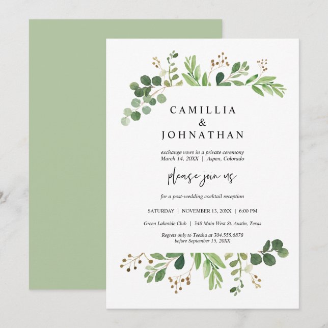Invitation Fuite de mariage, conceptions de jardin de verdure (Devant / Derrière)