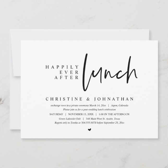 Invitation Fuite de mariage, déjeuner de fête pour toujours (Devant)