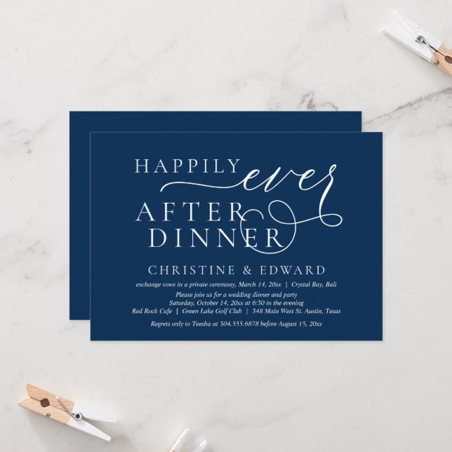 Invitation Fuite de mariage, dîner heureux à jamais (Devant/Arrière en situation)