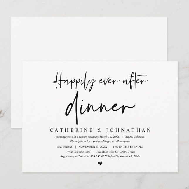 Invitation Fuite de mariage, dîner heureux pour toujours (Devant / Derrière)