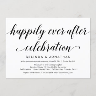 Invitation Fuite de mariage, élégant script noir classe