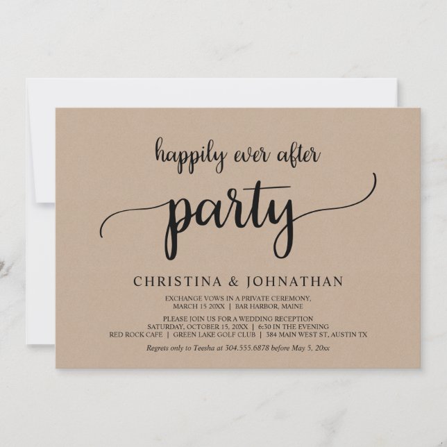Invitation Fuite de mariage, fête de bonheur éternel, Kraft (Devant)