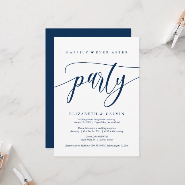Invitation Fuite de mariage, fête de Pour toujours heureux  (Devant/Arrière en situation)