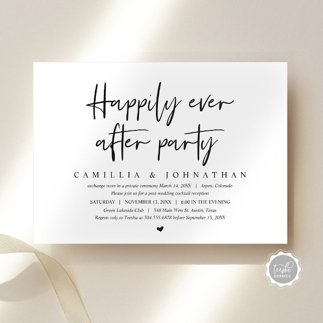 Invitation Fuite de mariage, fête pour toujours (Wedding Elopement, Happily Ever after Party Dinner Invitation, Modern Script, Digital Download)