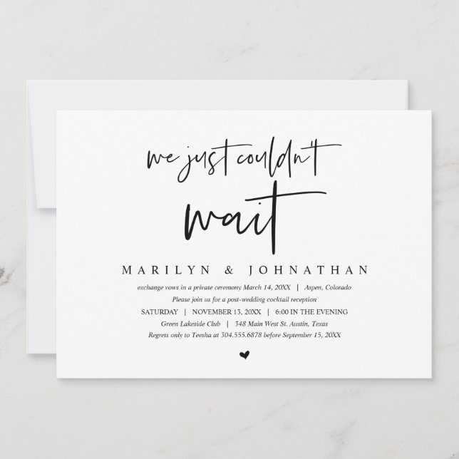 Invitation Fuite de mariage, minimaliste moderne  (Devant)