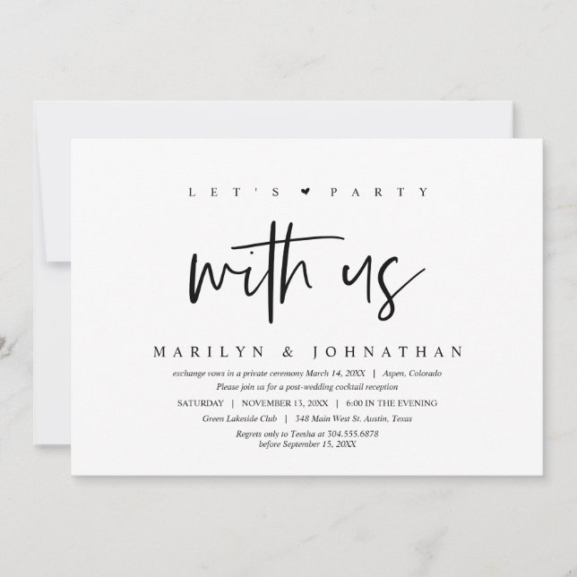 Invitation Fuite de mariage, Moderne, Faisons la fête avec no (Devant)
