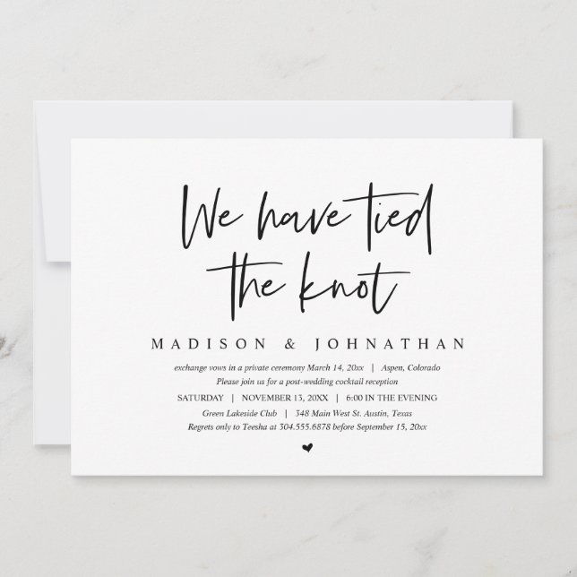 Invitation Fuite de mariage, Nous avons fait le nœud (Devant)