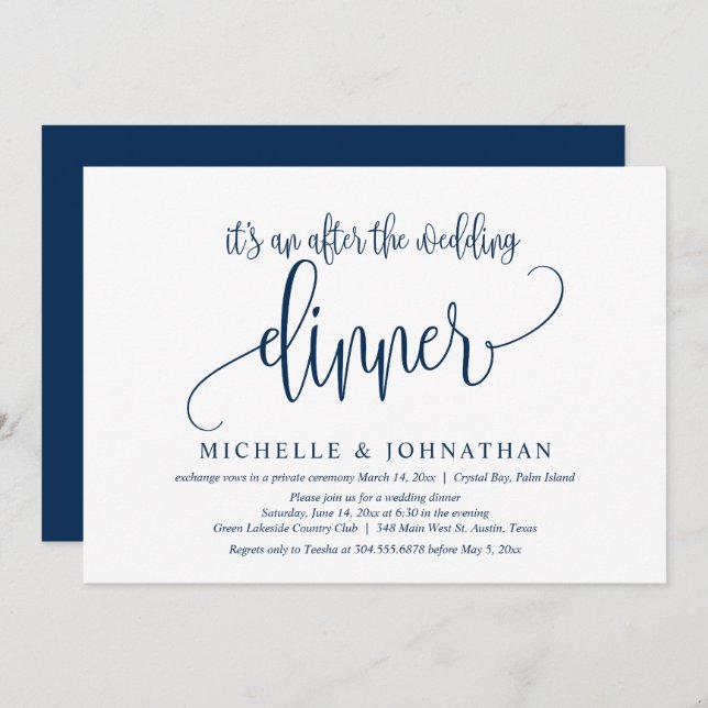Invitation Fuite de mariage, un dîner après le mariage Invita (Devant / Derrière)