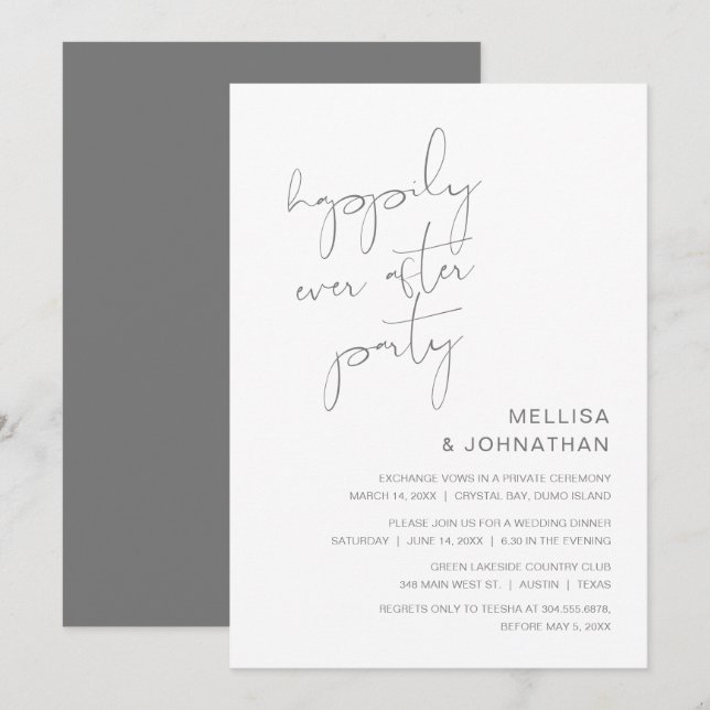 Invitation Fuite de noces, fête du bonheur éternel (Devant / Derrière)