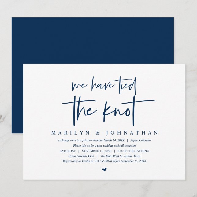 Invitation Fuite en amoureux de mariage, Moderne, fête de mar (Devant / Derrière)