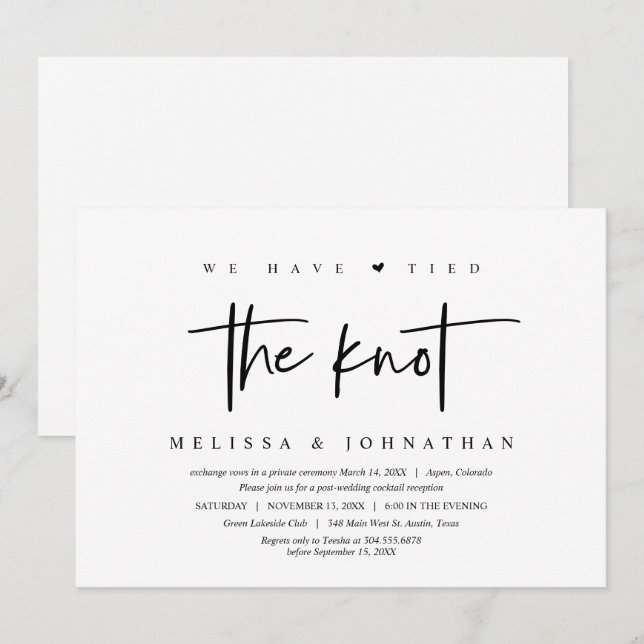 Invitation Fuite en amoureux, Nous avons uni nos vies (Devant / Derrière)