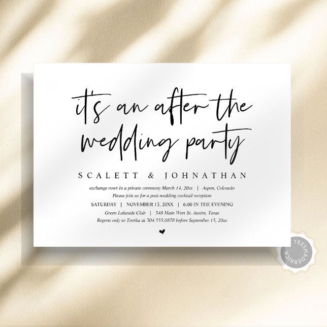 Invitation Fuite moderne, après la fête de mariage (Modern Elopement, After the wedding Party Invitation card, instant download, minimalist script)
