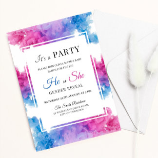 Invitation Fumée bleue et rose Bombe Bébé Genre Revey Party