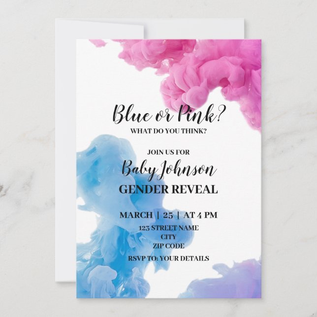 Invitation Fumée bleue ou rose genre révéler l'invitation (Devant)