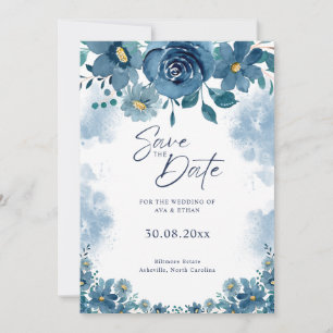 Invitation Fumée Fleurie Bleu Marine Mariage Enregistrez La D