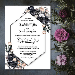 Invitation Fumée géométrique moderne Mariage floral noir