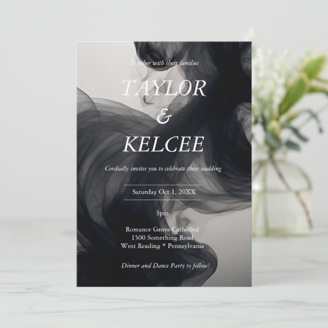 Invitation Fumée noire Mariage PERSONNALISABLE (Debout devant)