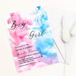 Invitation Fumée rose et bleu Bébé Fête de la révélation de g