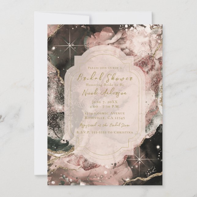 Invitation Fumée rose Galaxie Aquarelle céleste (Devant)
