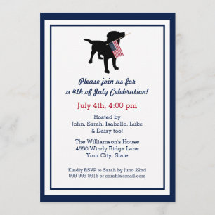 Invitation Fun 4 juillet Black Lab avec USA American Flag