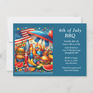 Invitation Fun 4 juillet Rouge Blanc Bleu