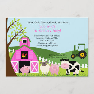 Invitation Fun Animal de Barnyard Fun Birthday Party Pink Gir