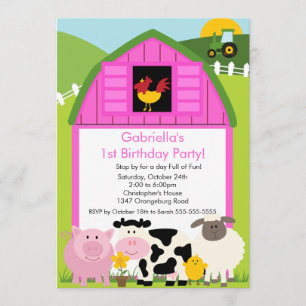 Invitation Fun Animal de Barnyard Fun Birthday Party Pink Gir