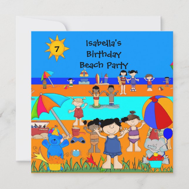 Invitation Fun Anniversaire de enfant Party Beach (Devant)