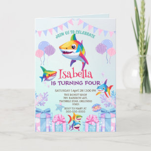 Invitation Fun arc-en-ciel requin anniversaire ballon fête fa