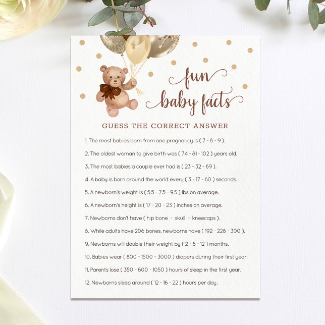 Invitation Fun Baby Facts Jeu Baby shower Teddy Bear Card (Créateur téléchargé)