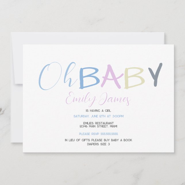 Invitation Fun Baby Lettres Baby shower de police de la main  (Devant)