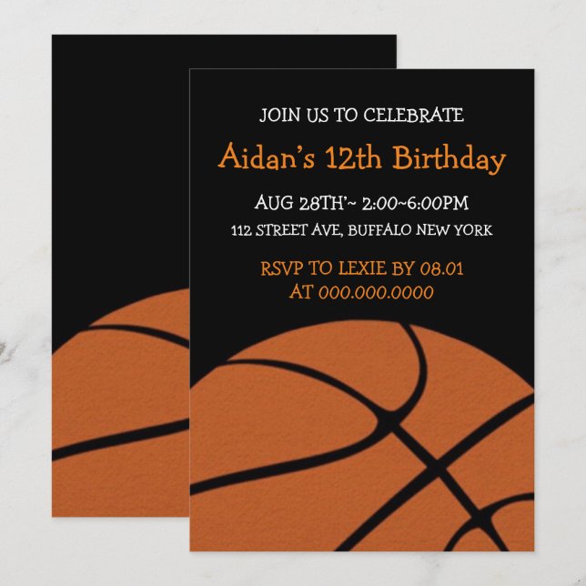 Invitation Fun Basketball fête d'anniversaire (Devant / Derrière)