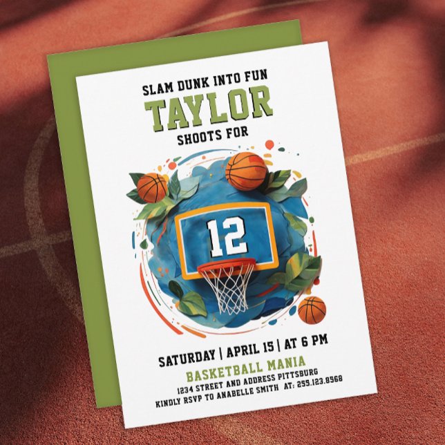 Invitation Fun Basketball Hoop Green Blue Anniversaire de enf (Créateur téléchargé)