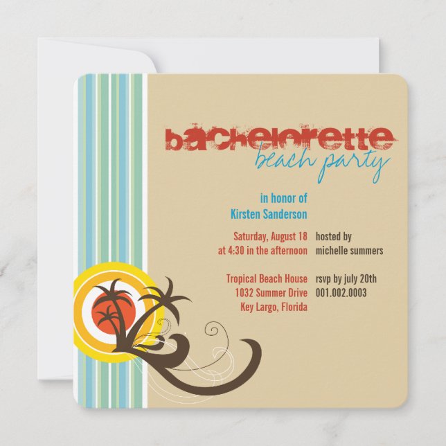 Invitation Fun Beach Holiday Bachelorette Party (Devant)