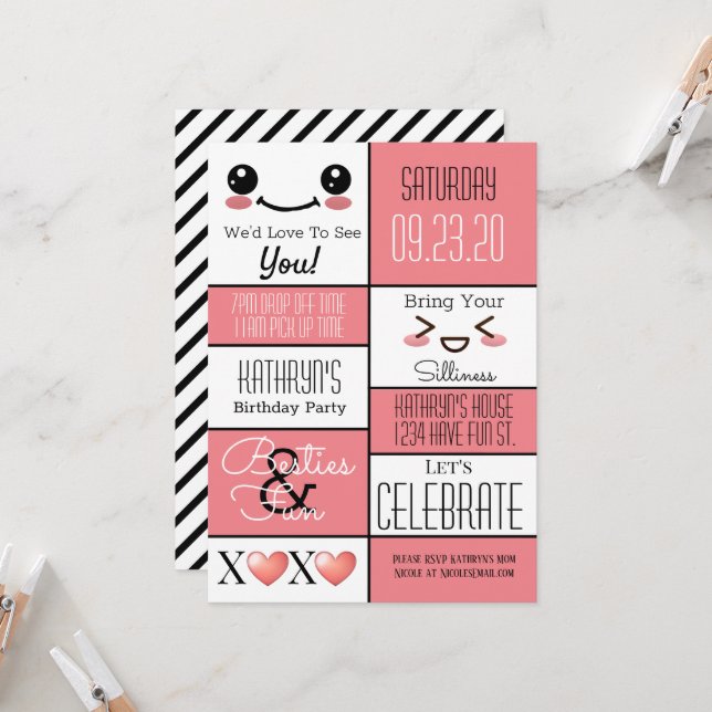 Invitation Fun Bestie's Birthday  (Devant/Arrière en situation)