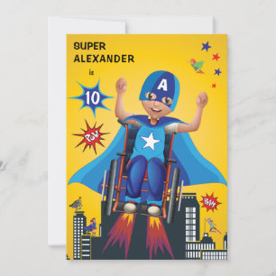 Invitation Fun Birthday Flying Superhero fauteuil roulant