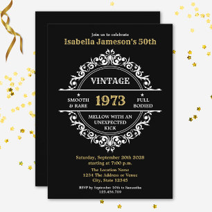 Invitation Fun Black Blanc et Or Vintage Année Anniversaire