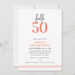 Invitation FUN Bonjour 50 moderne 50e anniversaire fête orang