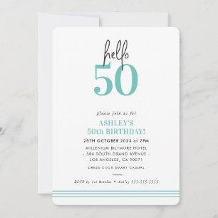 Invitation FUN Bonjour 50 moderne 50e anniversaire menthe