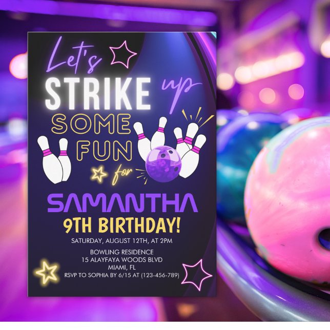 Invitation Fun Bowling party Design for Girls (Créateur téléchargé)