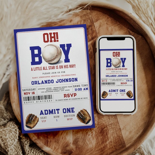 Invitation Fun Boy Baseball Baby Shower | Custom Sports Party (Créateur téléchargé)