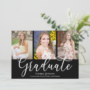 Invitation Fun Calligraphy Photo Black Graduation Party