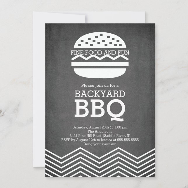 Invitation Fun Chalkboard moderne Chevron Barbecue Party (Devant)