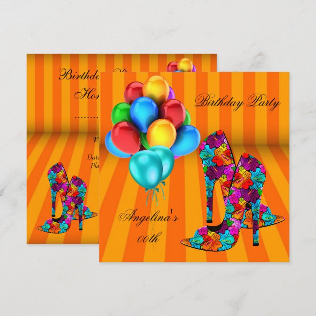 Invitation FUN Chaussures haute talons Ballons de fête d'anni (Devant / Derrière)