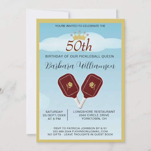 Invitation Fun Cinquante Pickleball Lady 50e Anniversaire fêt (Devant)