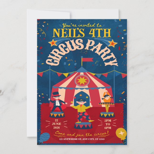 Invitation Fun Circus fête d'anniversaire (Devant)