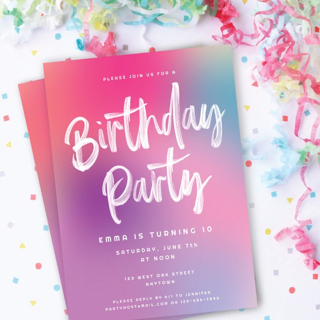 Invitation Fun coloré moderne Ombré Anniversaire de enfant Pa (Fun Colorful Modern Kids Birthday Party Invitation)
