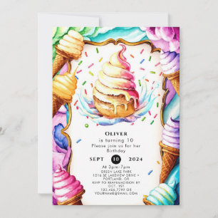 Invitation Fun coloré Scoop Crème glacée Anniversaire